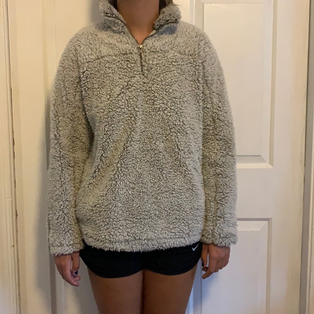 Fluffy teddy bear quarter zip
